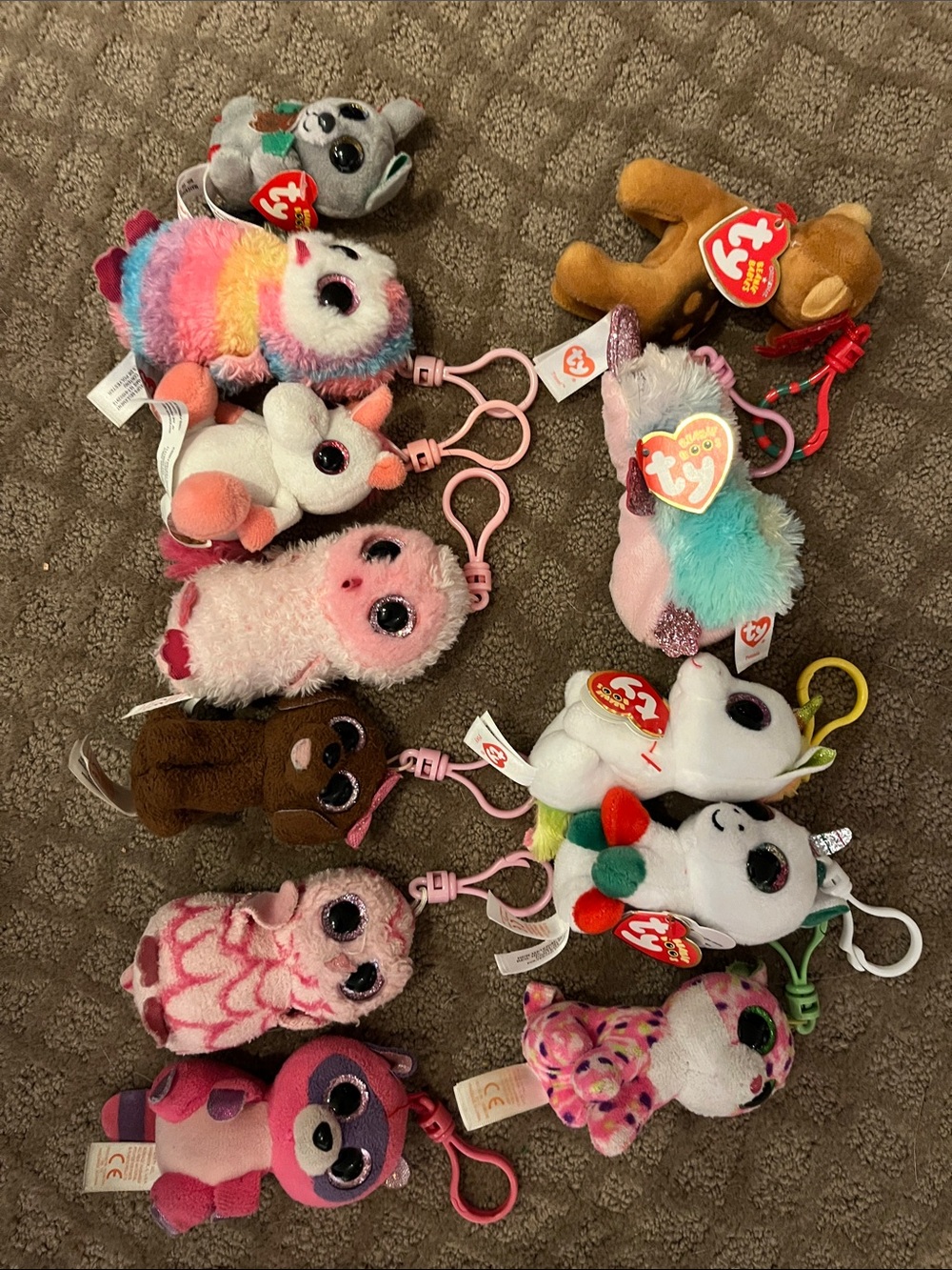 Ty Multicolor Plush Keychain Set - Pink, White, Rainbow, Brown